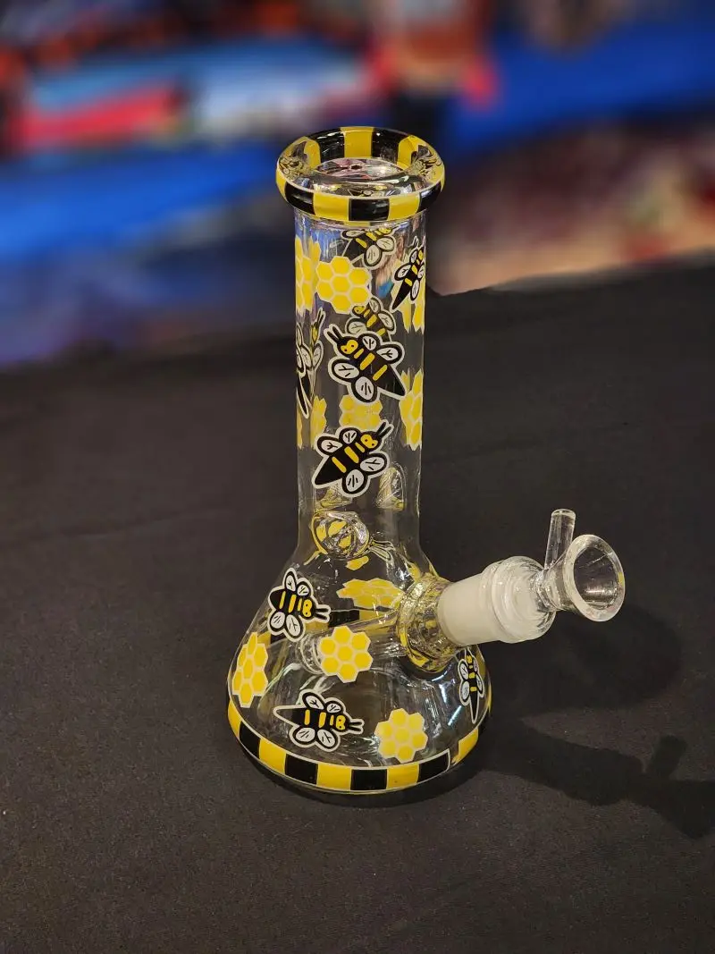 Hand-blown glass water pipe with bee details
